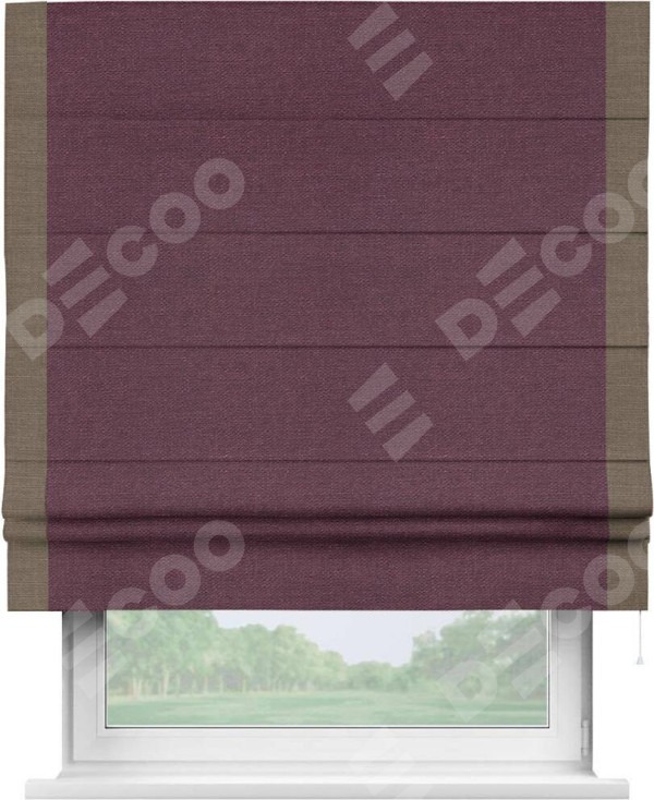 Римская штора «Кортин» с кантом Стрим Дуо, для проема, ткань лён фиолетовый