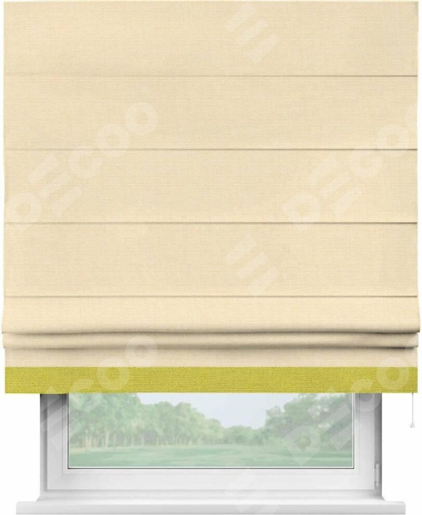 Римская штора «Кортин» с кантом Джестер, для проема, лён, выполнена в  бежевом цвете