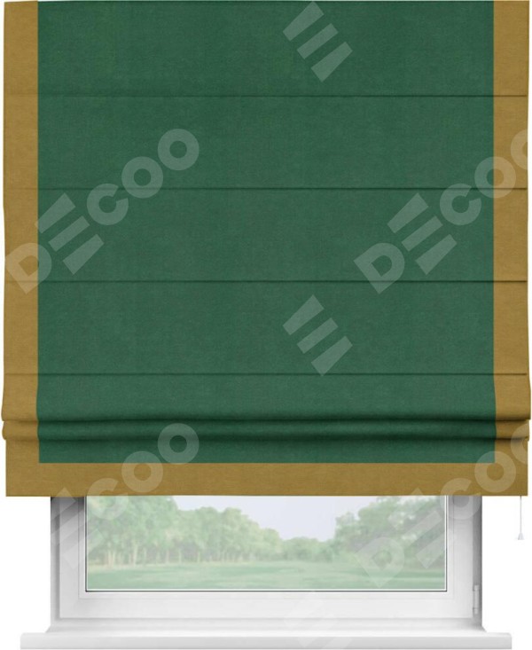 Римская штора «Кортин» с кантом Виктория, для проема, ткань вельвет зеленый