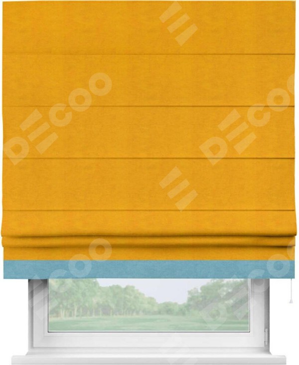Римская штора «Кортин» с кантом Джестер, для проема, ткань вельвет желтый