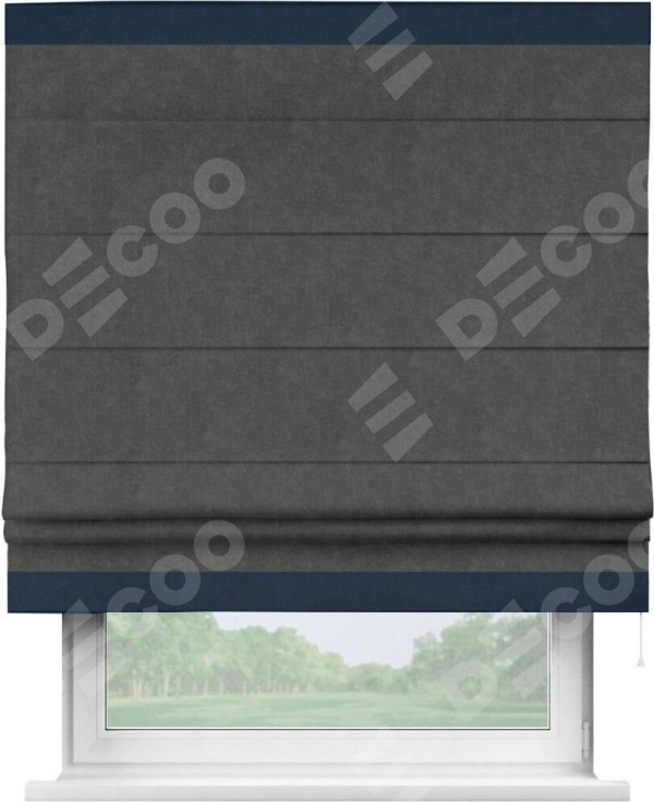 Римская штора «Кортин» с кантом Горизонт, для проема, ткань вельвет цвет тёмно-серый