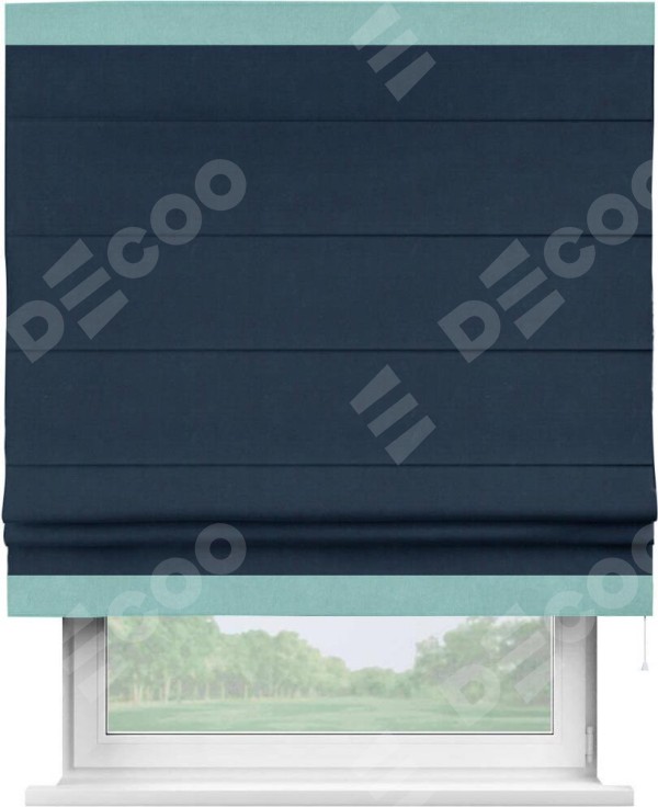 Римская штора «Кортин» с кантом Горизонт, для проема, ткань вельвет темно-синий