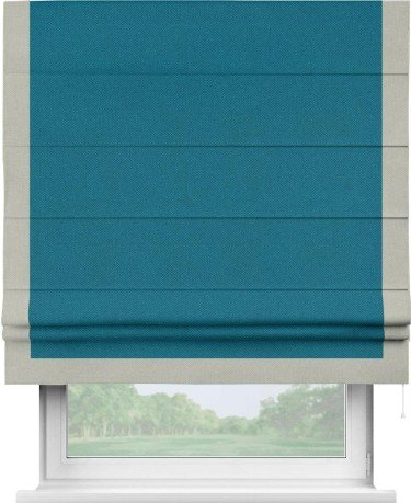 Римская штора «Кортин» с кантом Виктория, для проема, ткань лён димаут, светло-синий