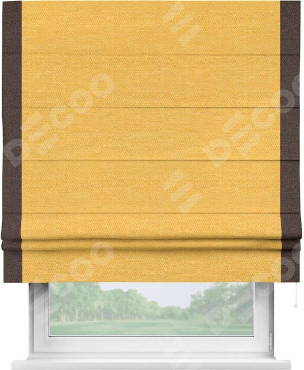 Римская штора «Кортин» с кантом Стрим Дуо, для проема, ткань лён желтый