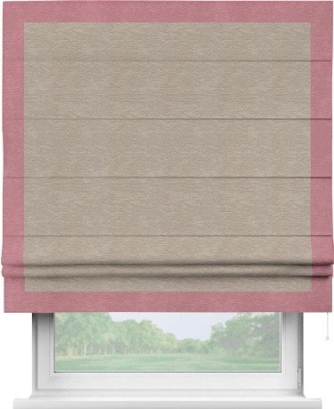 Римская штора «Кортин» с кантом Чесс, для проема, ткань софт однотонный темно-бежевый