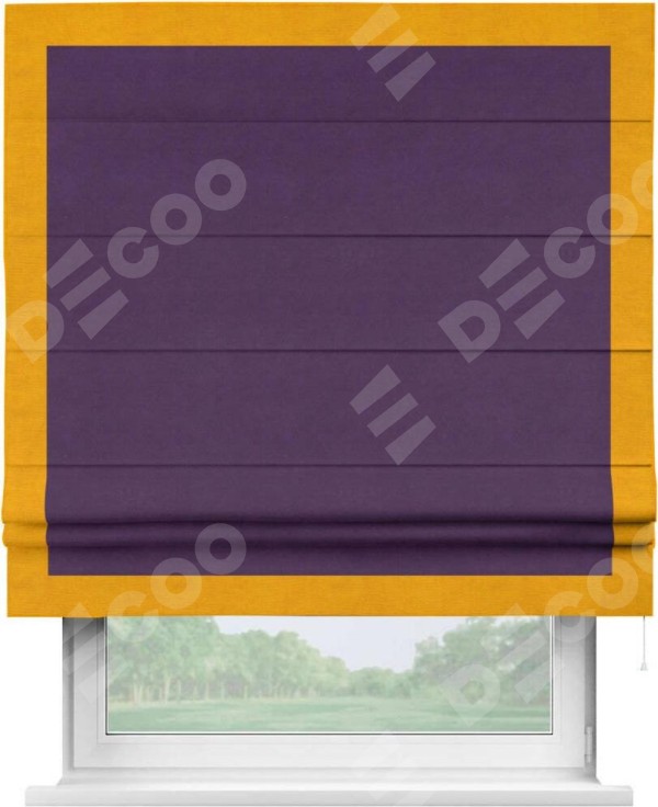 Римская штора «Кортин» с кантом Чесс, для проема, ткань вельвет темно-фиолетовый