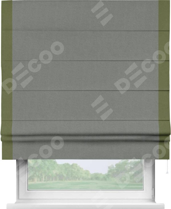 Римская штора «Кортин» с кантом Стрим Дуо, для проема, лён блэкаут серый