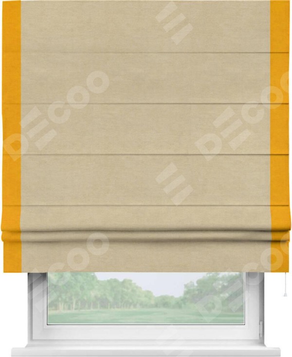 Римская штора «Кортин» с кантом Стрим Дуо, для проема, ткань вельвет бежевый