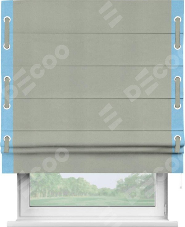 Римская штора «Кортин» с кантом Стрим Дуо (люверсы с пояском), для проема, ткань вельвет cветло-серый