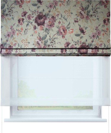 Римская штора «Кортин» день-ночь, ткань «Пионы»