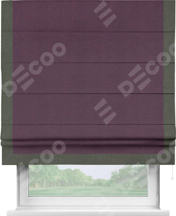Римская штора «Кортин» с кантом Виктория, для проема, ткань лён димаут, фиолетовый