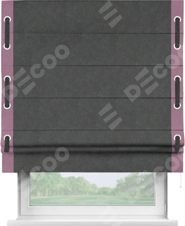 Римская штора «Кортин» с кантом Стрим Дуо (люверсы с пояском), для проема, ткань вельвет цвет тёмно-серый