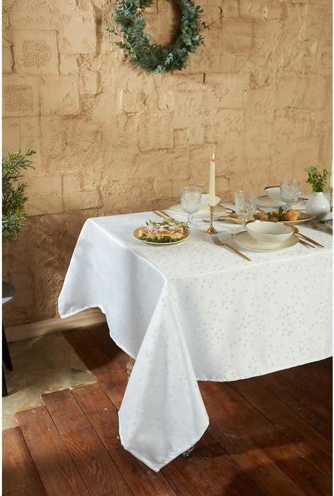 Скатерть Этель "Серебряные звезды" цв.белый, 142*220 +/-3 см, 115 ±10 гр,100% п/э