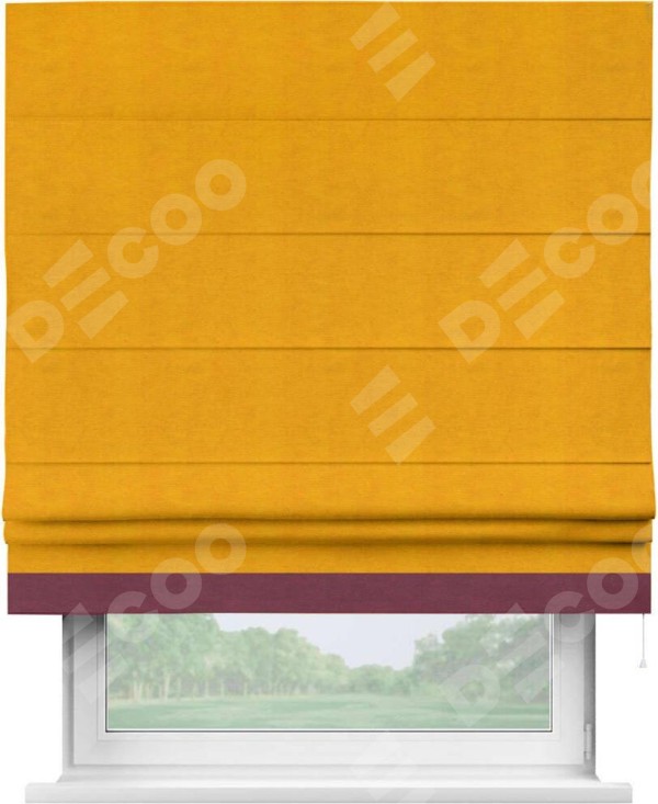 Римская штора «Кортин» с кантом Джестер, для проема, ткань вельвет желтый