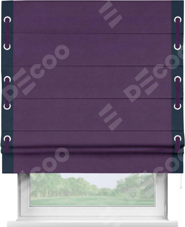 Римская штора «Кортин» с кантом Стрим Дуо (люверсы с пояском), для проема, ткань вельвет темно-фиолетовый