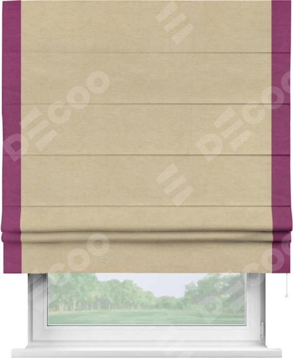 Римская штора «Кортин» с кантом Стрим Дуо, для проема, ткань вельвет бежевый