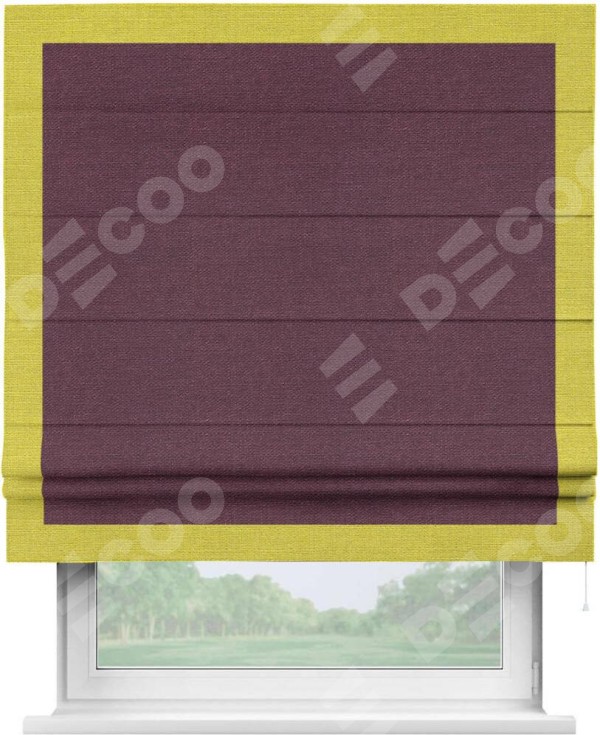 Римская штора «Кортин» с кантом Чесс, для проема, ткань лён фиолетовый