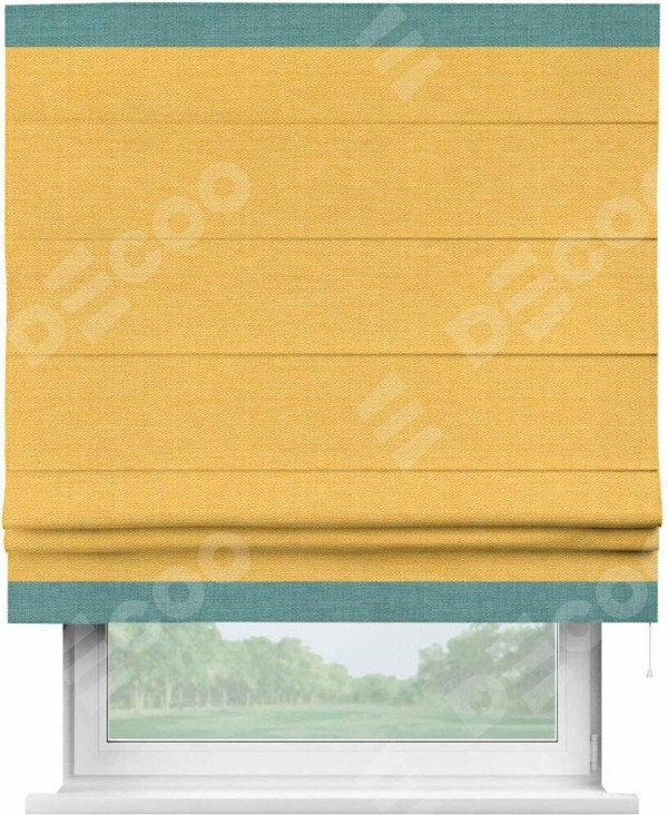 Римская штора «Кортин» с кантом Горизонт, для проема, ткань лён желтый