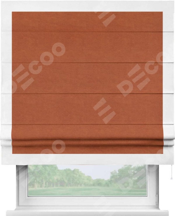 Римская штора «Кортин» с кантом Чесс, для проема, ткань вельвет терракотовый