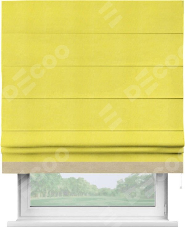 Римская штора «Кортин» с кантом Джестер, для проема, ткань вельвет cветло-желтый