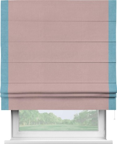 Римская штора «Кортин» с кантом Стрим Дуо, для проема, ткань вельвет розовая пудра