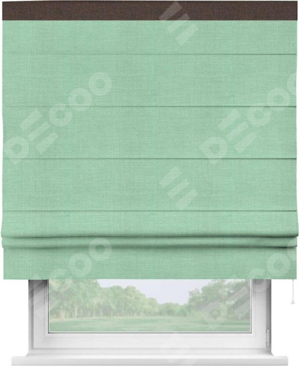 Римская штора «Кортин» с кантом Кинг, для проема, ткань лён светло-бирюзовый