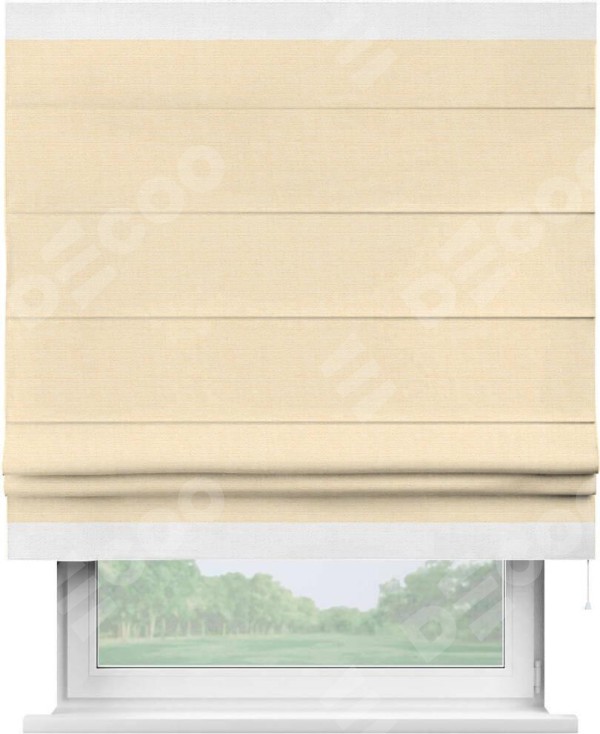 Римская штора «Кортин» выполнена в отделке кантом Горизонт, для проема, ткань лён бежевый