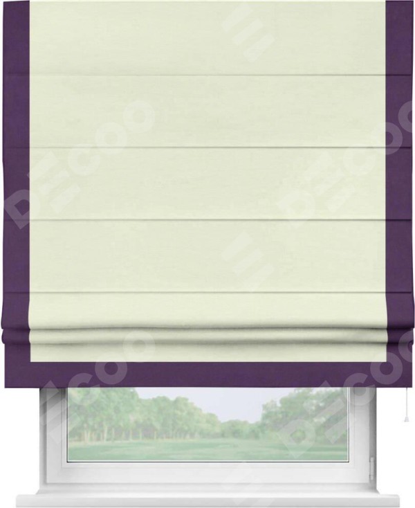 Римская штора «Кортин» с кантом Виктория, для проема, ткань вельвет молочный