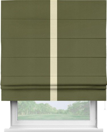 Римская штора «Кортин» с кантом Хайвэй, для проема, ткань блэкаут однотонный зелёный