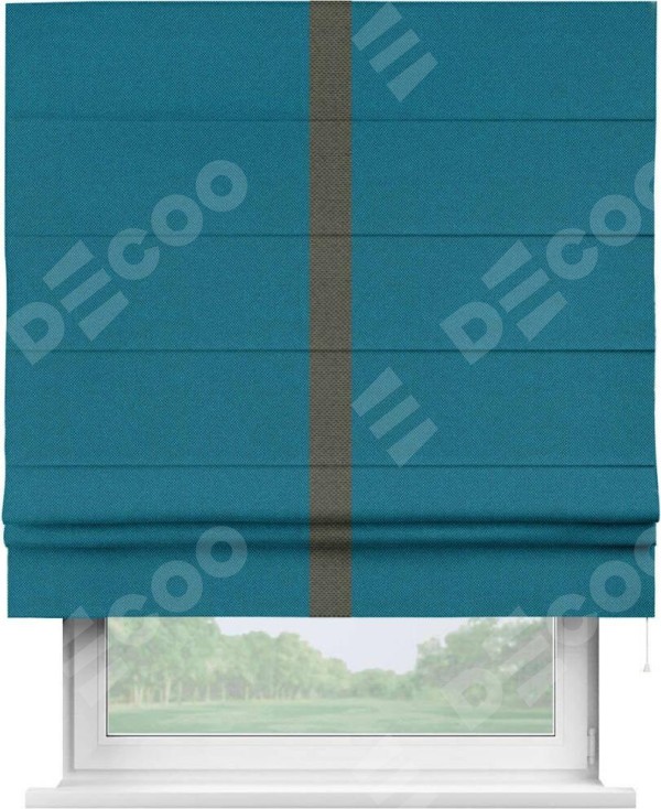 Римская штора «Кортин» с кантом Хайвэй, для проема, ткань лён димаут, светло-синий