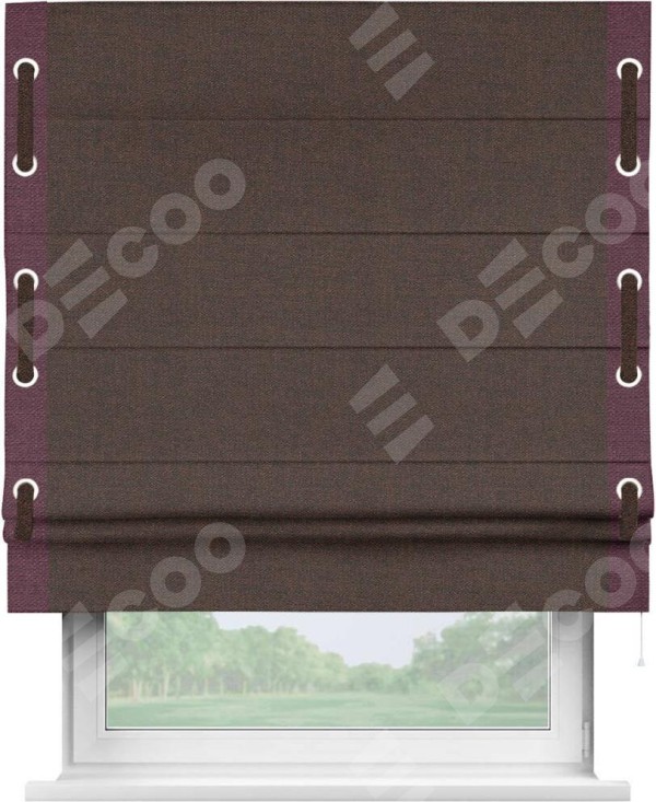 Римская штора «Кортин» с кантом Стрим Дуо (люверсы с пояском), для проема, ткань лён коричневый