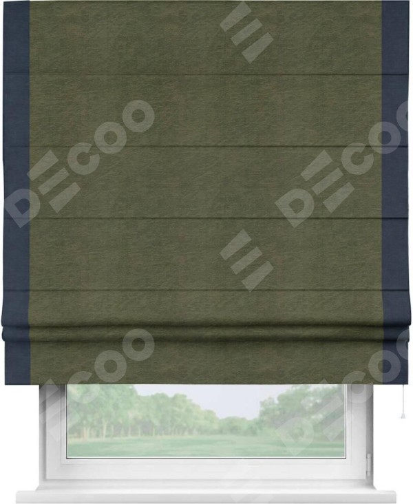 Римская штора «Кортин» с кантом Стрим Дуо, для проема, ткань софт однотонный зелёный