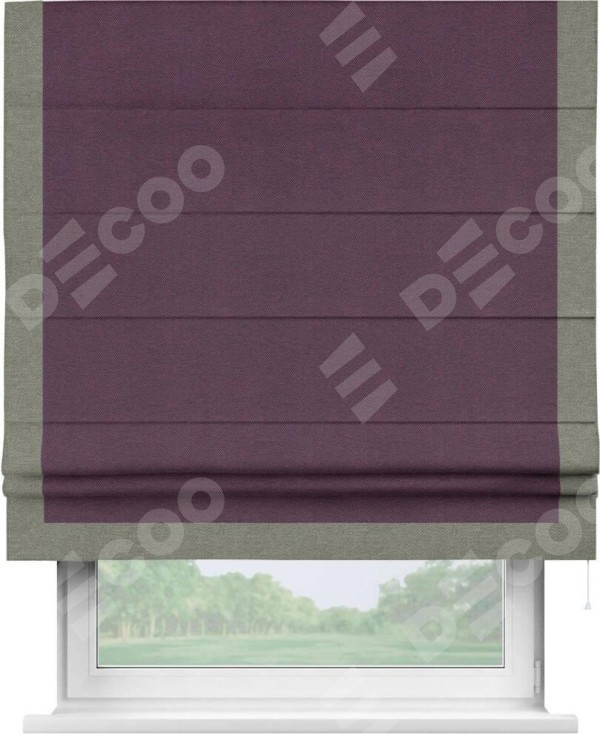 Римская штора «Кортин» с кантом Виктория, для проема, ткань лён димаут, фиолетовый