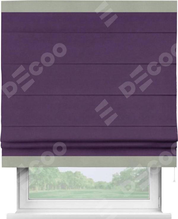 Римская штора «Кортин» с кантом Горизонт, для проема, ткань вельвет темно-фиолетовый