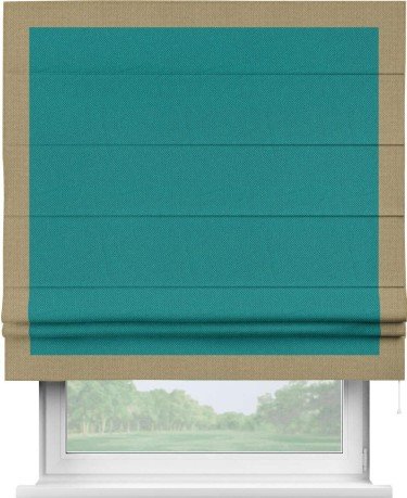 Римская штора «Кортин» с кантом Чесс, для проема, ткань лён димаут, тёмно-бирюзовый