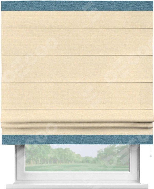 Римская штора «Кортин» выполнена в отделке кантом Горизонт, для проема, ткань лён бежевый