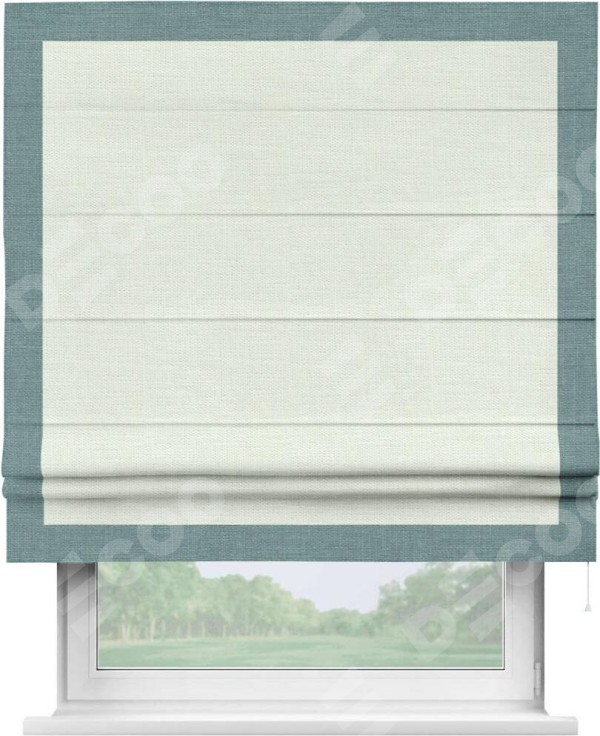 Римская штора «Кортин» с кантом Чесс, для проема, ткань лён молочный