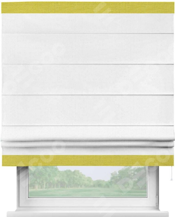 Римская штора «Кортин» с кантом Горизонт, для проема, лён цвет белый