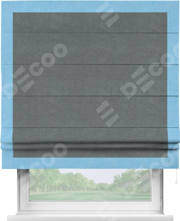 Римская штора «Кортин» с кантом Чесс, для проема, ткань вельвет серый