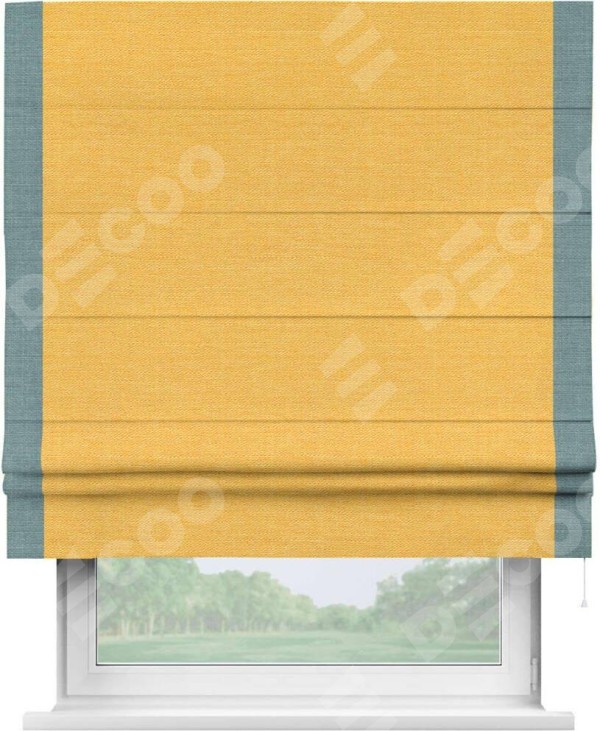Римская штора «Кортин» с кантом Стрим Дуо, для проема, ткань лён желтый