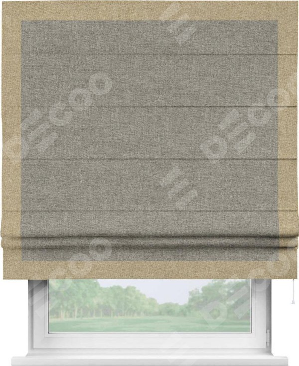 Римская штора «Кортин» с кантом Чесс, для проема, ткань стиф димаут серо-коричневый