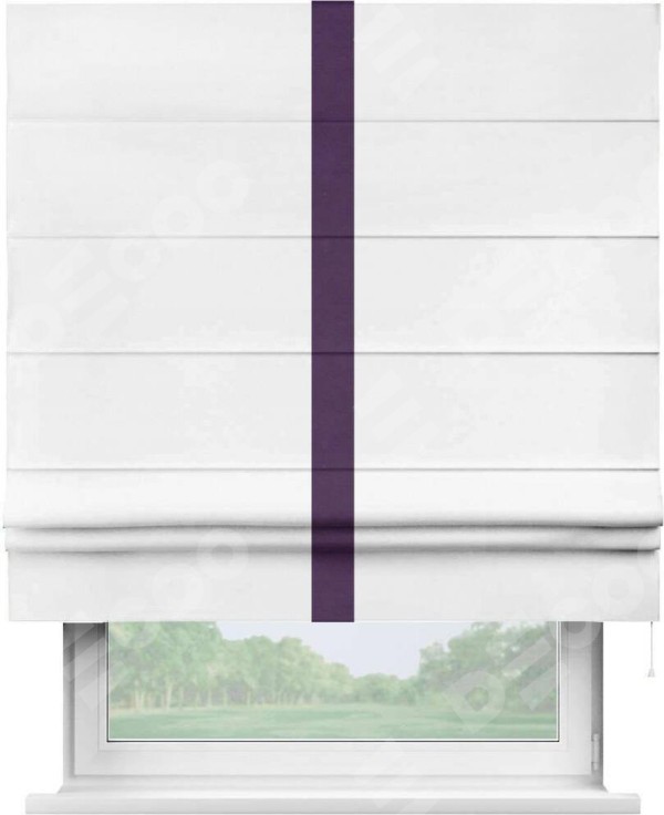 Римская штора «Кортин» с кантом Хайвэй, для проема, ткань вельвет белый