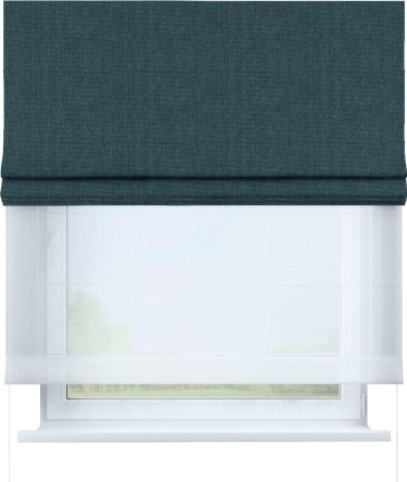 Римская штора «Кортин» день-ночь, ткань лён димаут, серо-синий