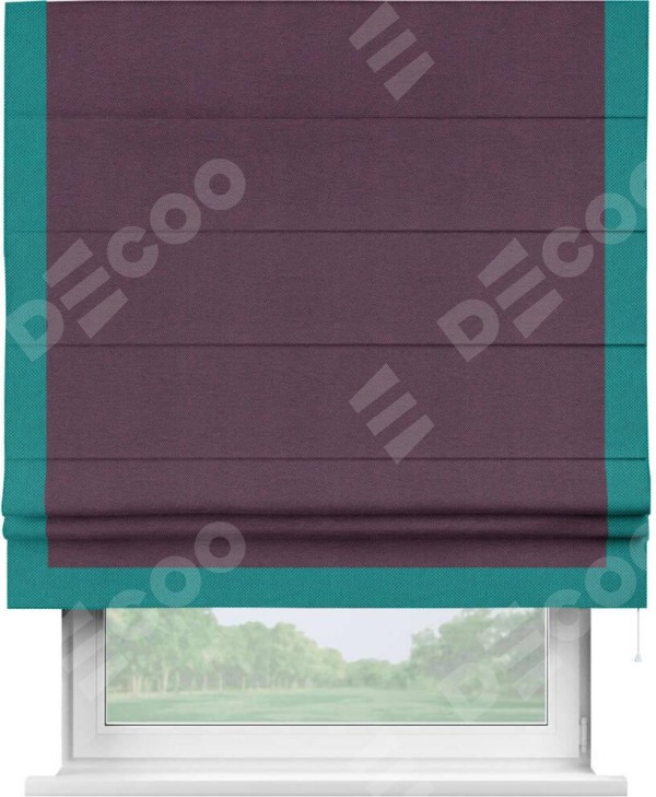 Римская штора «Кортин» с кантом Виктория, для проема, ткань лён димаут, фиолетовый