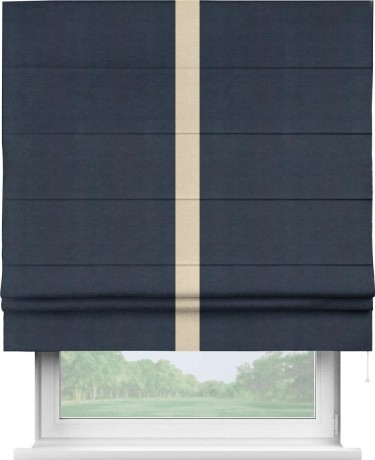 Римская штора «Кортин» с кантом Хайвэй, для проема, ткань софт однотонный тёмно-синий
