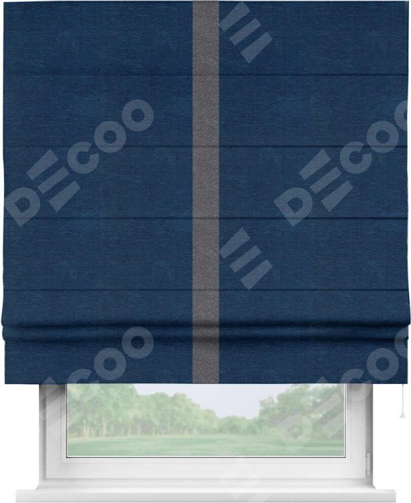 Римская штора «Кортин» с кантом Хайвэй, для проема, ткань софт однотонный синий