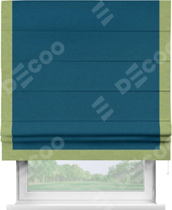 Римская штора «Кортин» с кантом Виктория, для проема, ткань лён димаут, синий