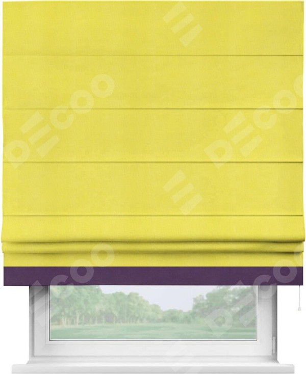 Римская штора «Кортин» с кантом Джестер, для проема, ткань вельвет cветло-желтый