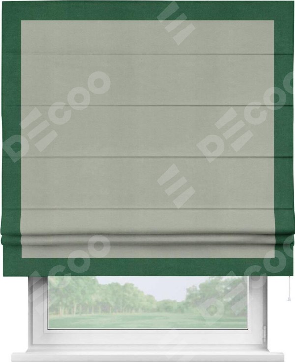 Римская штора «Кортин» с кантом Чесс, для проема, ткань вельвет cветло-серый