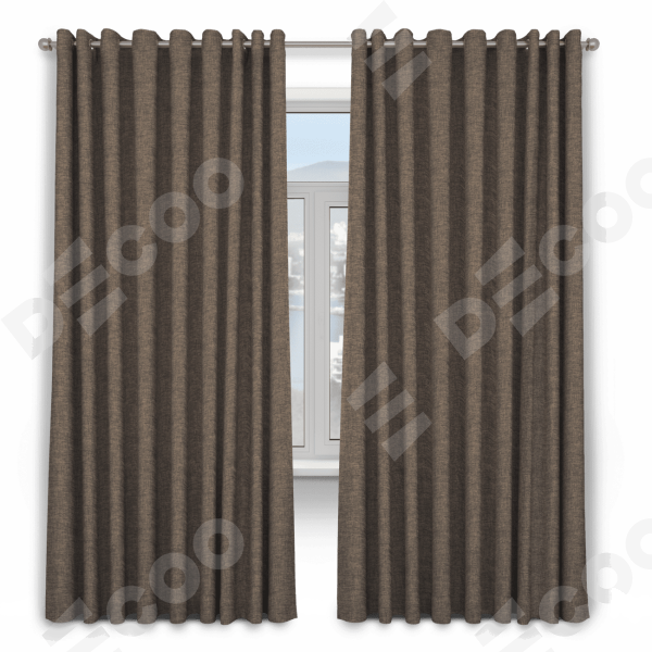 Шторы на люверсах ткань рогожка димаут, коричневый